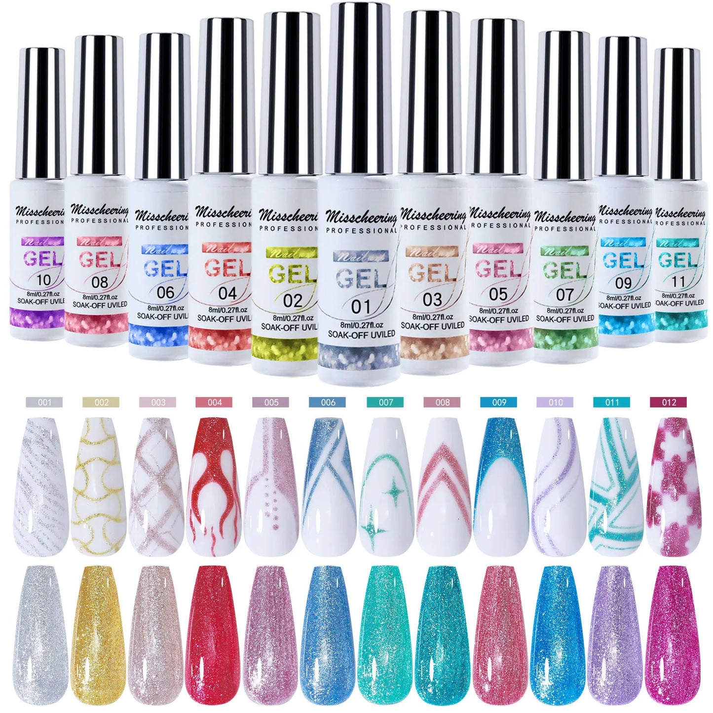 12 Colors/Set Gel Pull Liner Nail Polish Kit UV/LED Gel For DIY Hook Line Manicure Painting Gel Nail Art Supplies Brushed Design