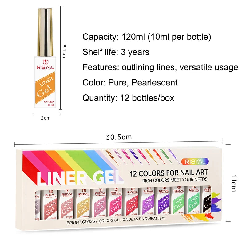 12 Colors/Set Gel Pull Liner Nail Polish Kit UV/LED Gel For DIY Hook Line Manicure Painting Gel Nail Art Supplies Brushed Design