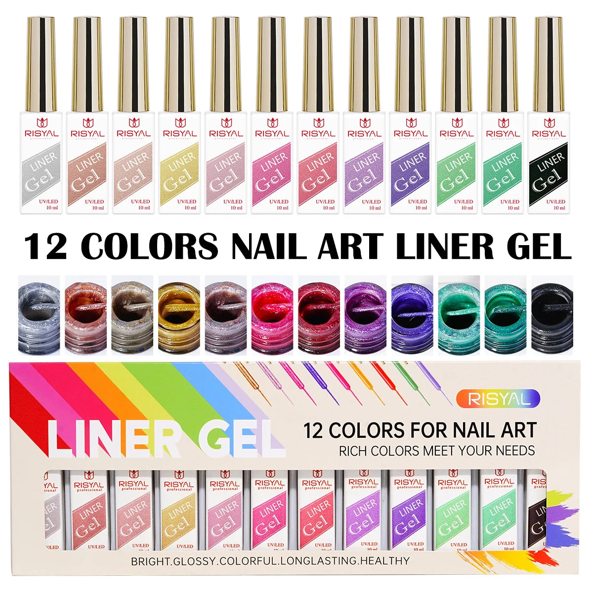 12 Colors/Set Gel Pull Liner Nail Polish Kit UV/LED Gel For DIY Hook Line Manicure Painting Gel Nail Art Supplies Brushed Design