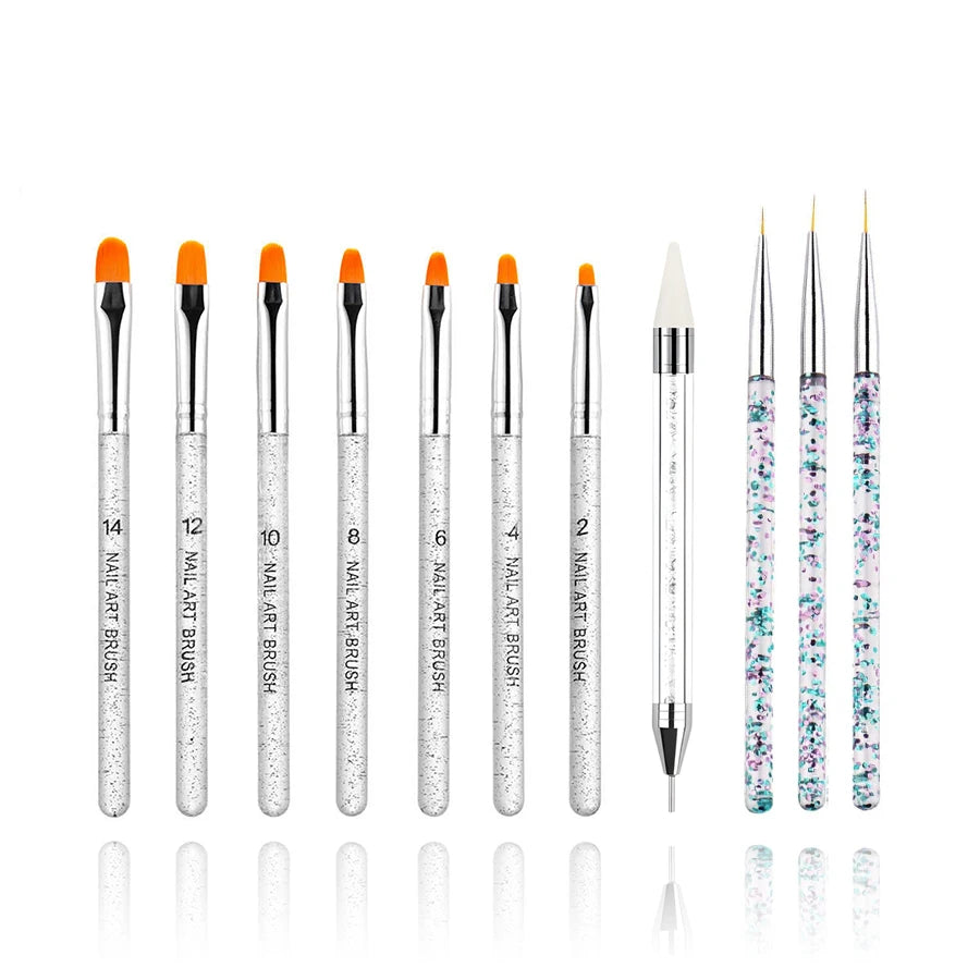 7/11Pcs Uv Gel Nail Brush Set, Poly Extension Gel Brush, Nail Art Tips Builder Brush Nail Painting Brush Pen Set