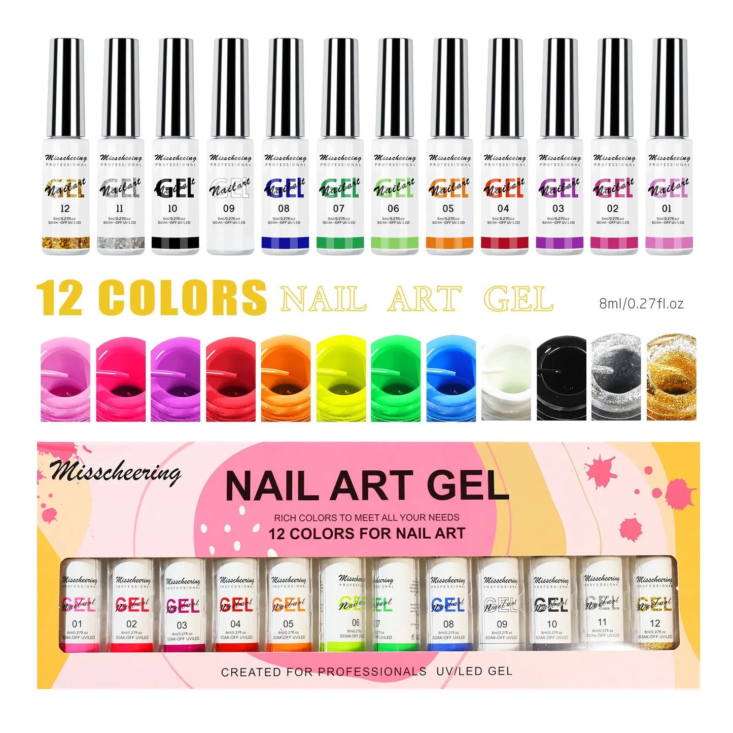 12 Colors/Set Gel Pull Liner Nail Polish Kit UV/LED Gel For DIY Hook Line Manicure Painting Gel Nail Art Supplies Brushed Design