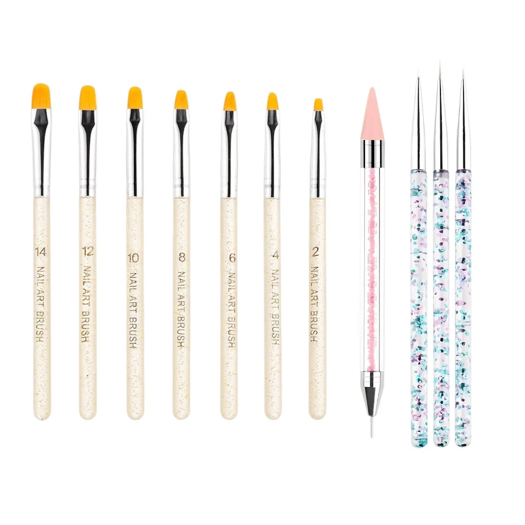 7/11Pcs Uv Gel Nail Brush Set, Poly Extension Gel Brush, Nail Art Tips Builder Brush Nail Painting Brush Pen Set