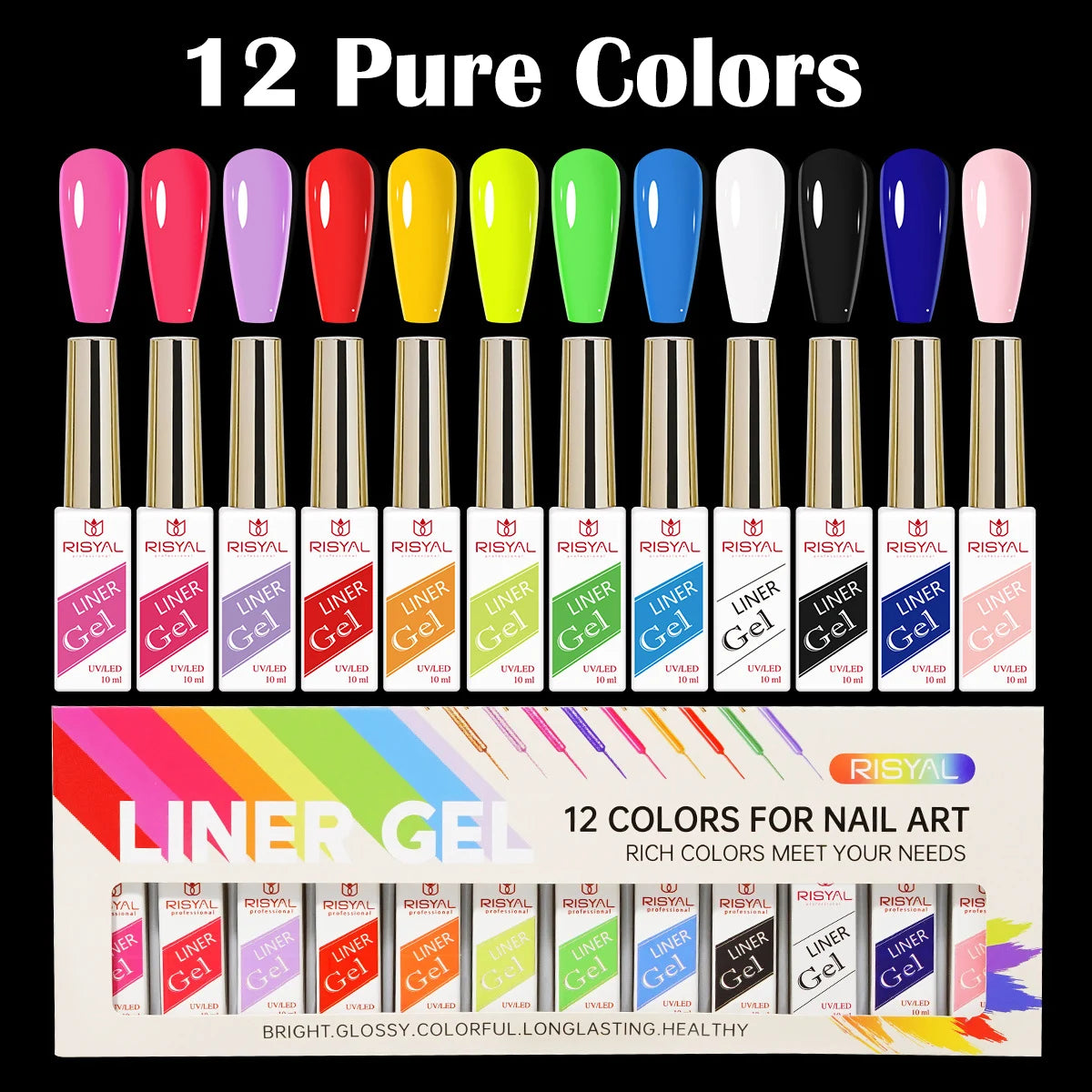 12 Colors/Set Gel Pull Liner Nail Polish Kit UV/LED Gel For DIY Hook Line Manicure Painting Gel Nail Art Supplies Brushed Design